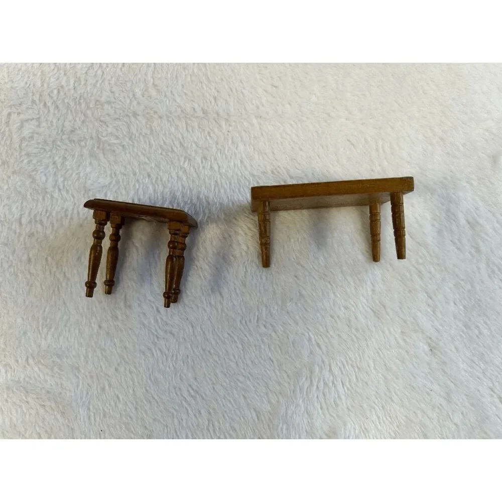 Miniature Doll House Furniture Lot, Wooden Pieces, Cloth Chairs, Vintage